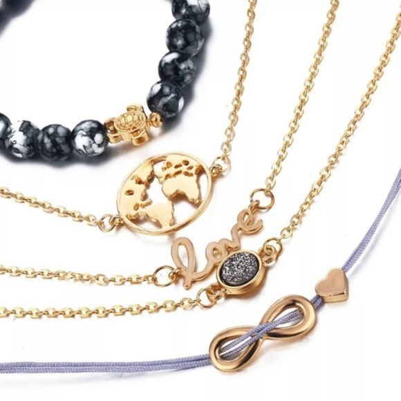 5pc Vintage Lustrous Charm Bracelet Set-Gift Ideas - Picture 3 of 5